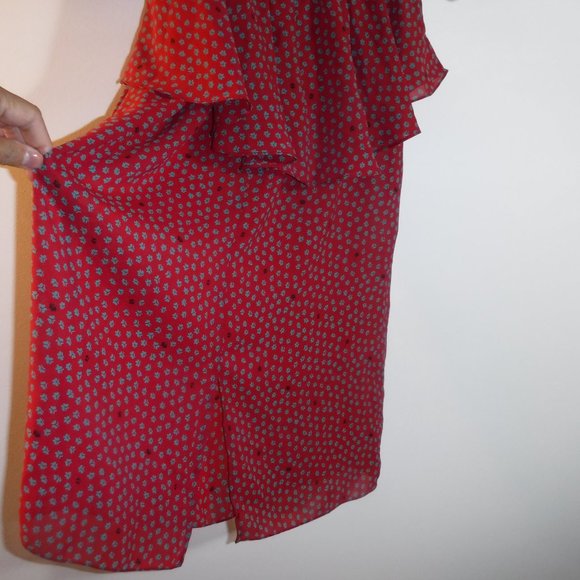 cowl-neck, peplum, floral print crepe, knee-length dress, vintage late 1970s-80s - Picture 12 of 15